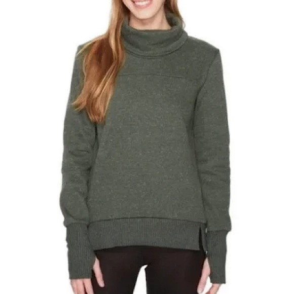 Alo Yoga Haze Foldover Mock Neck Back Pleat Long Sleeve Top in Green Size Medium - Picture 1 of 8